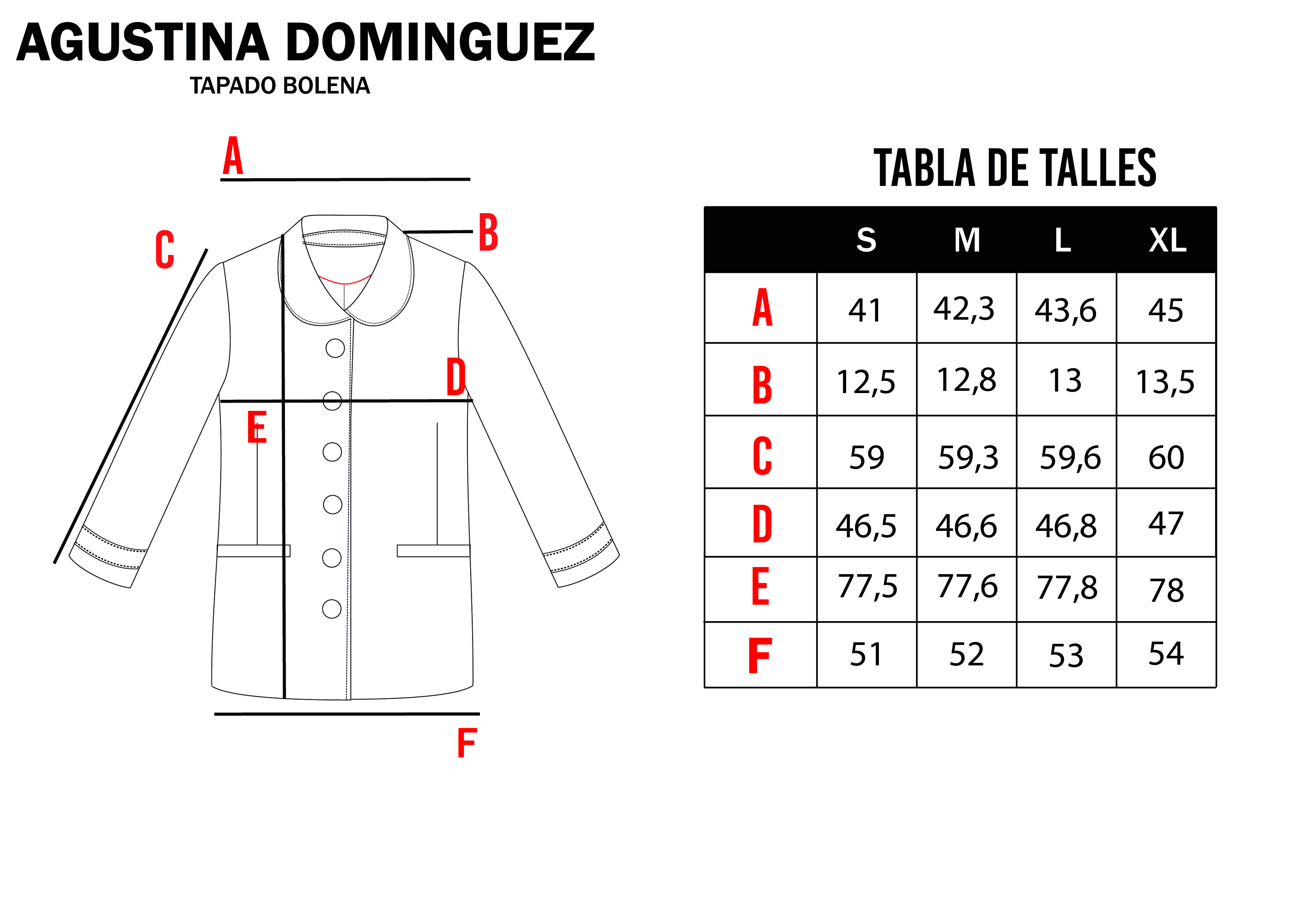 Tabla de talles de Tapado Bolena Celeste